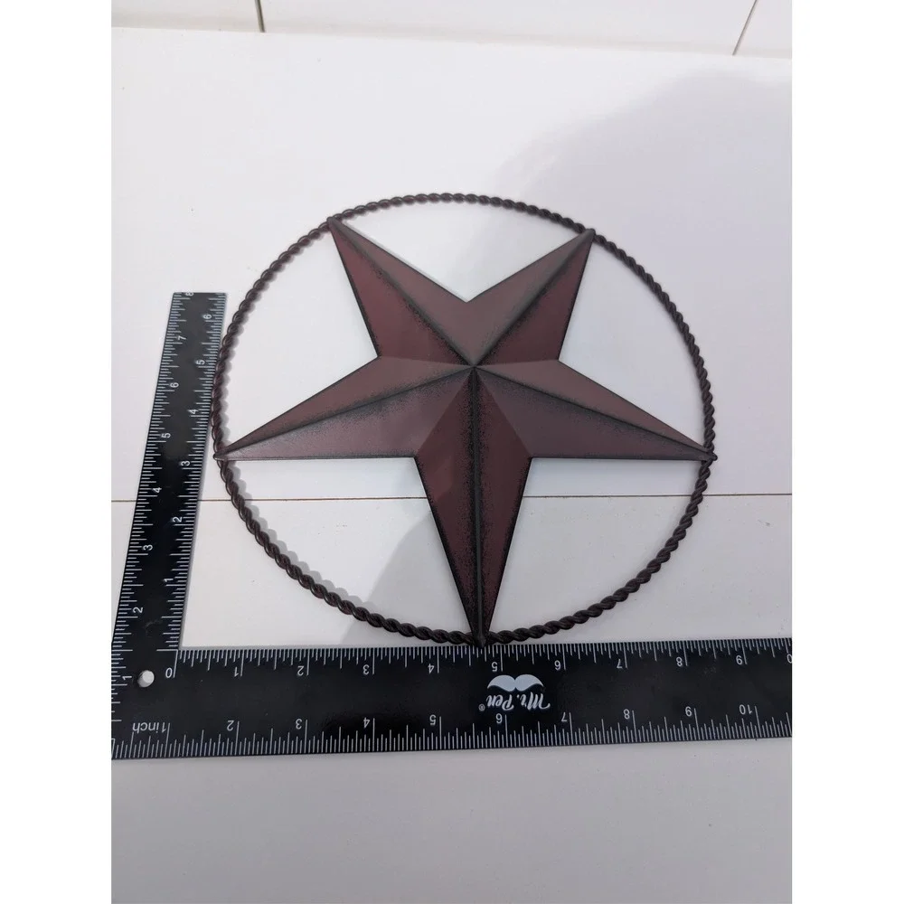 Rustic Metal Barn Star Wall Art Set of 3 Twisted Rope Circle Burgundy Black